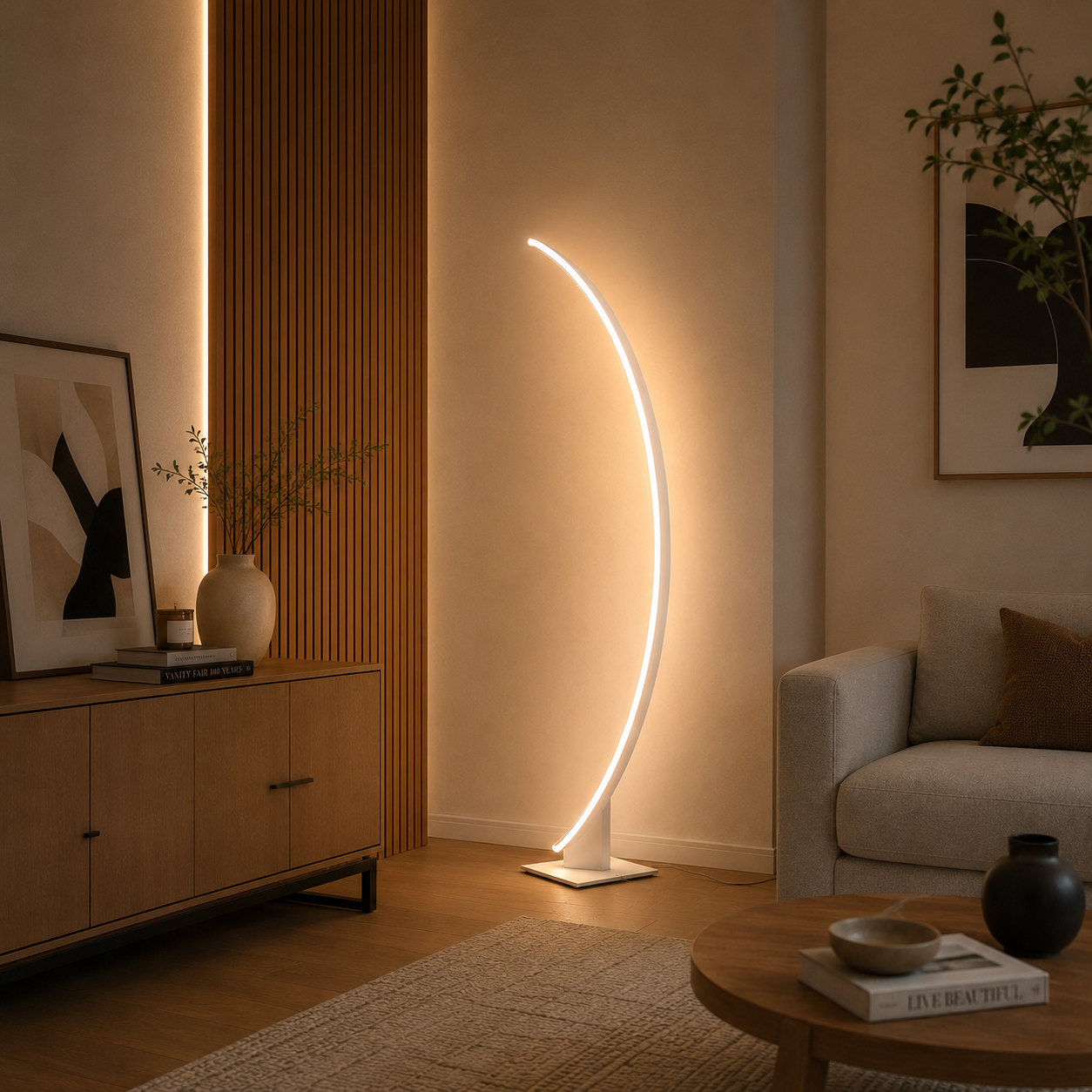 Lampadaire Curve minimaliste en blanc à Led