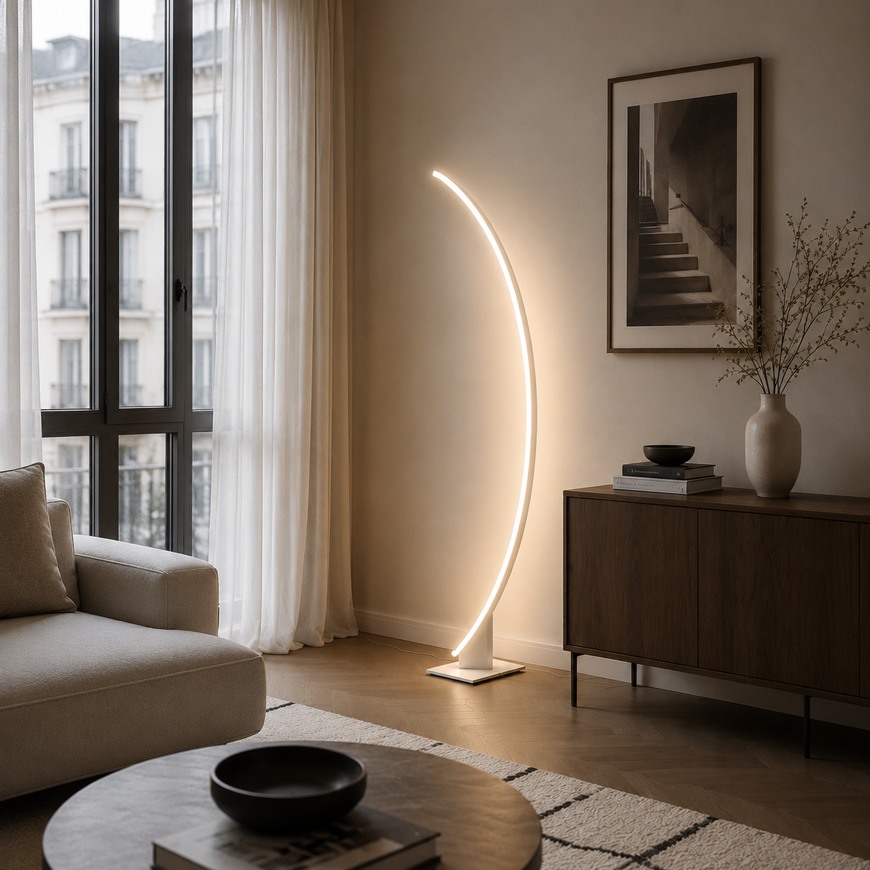 Lampadaire Curve minimaliste en blanc à Led
