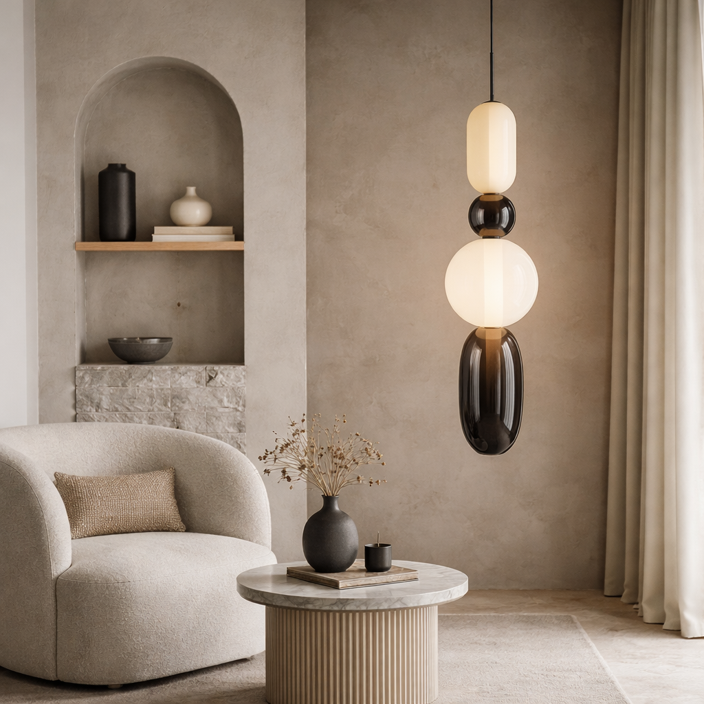 Suspension en verre soufflé au design architectural moderne