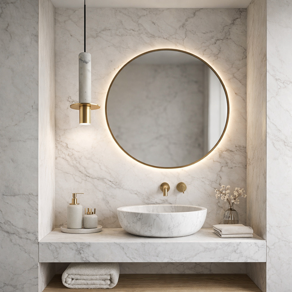 Suspension Chicky Blanche en marbre naturel lisse