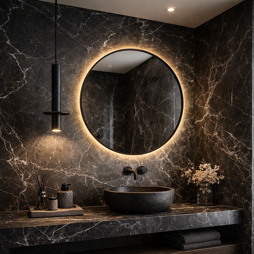 Suspension Chicky Noire en marbre naturel lisse