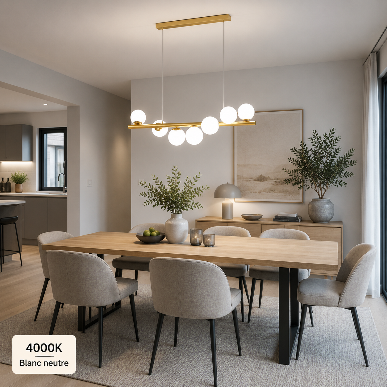Lustre à boules en verre opalin pour salle à manger