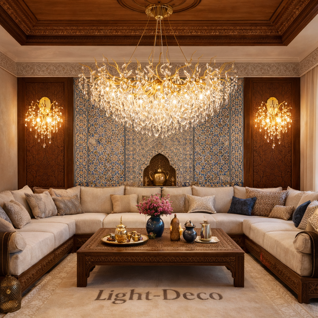 Lustre traditionnel Opale en verre cristallin pour salon marocain