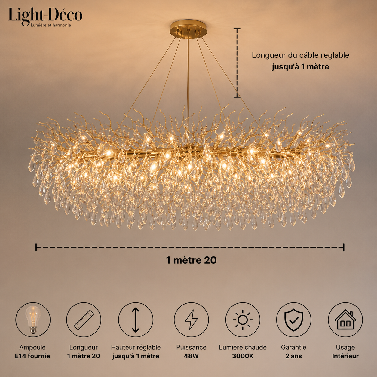 Lustre traditionnel Opale en verre cristallin