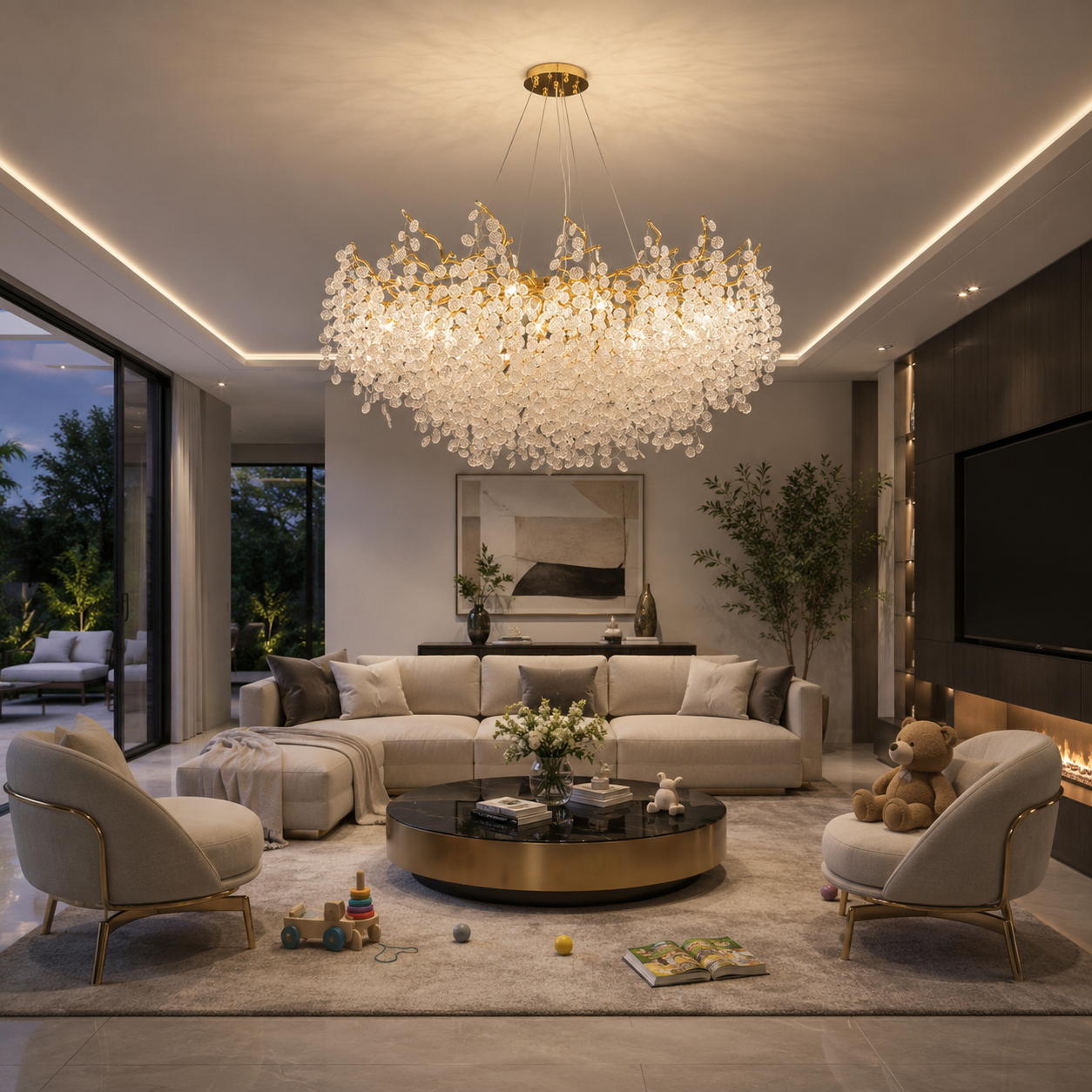 Lustre traditionnel Feuille en verre cristallin