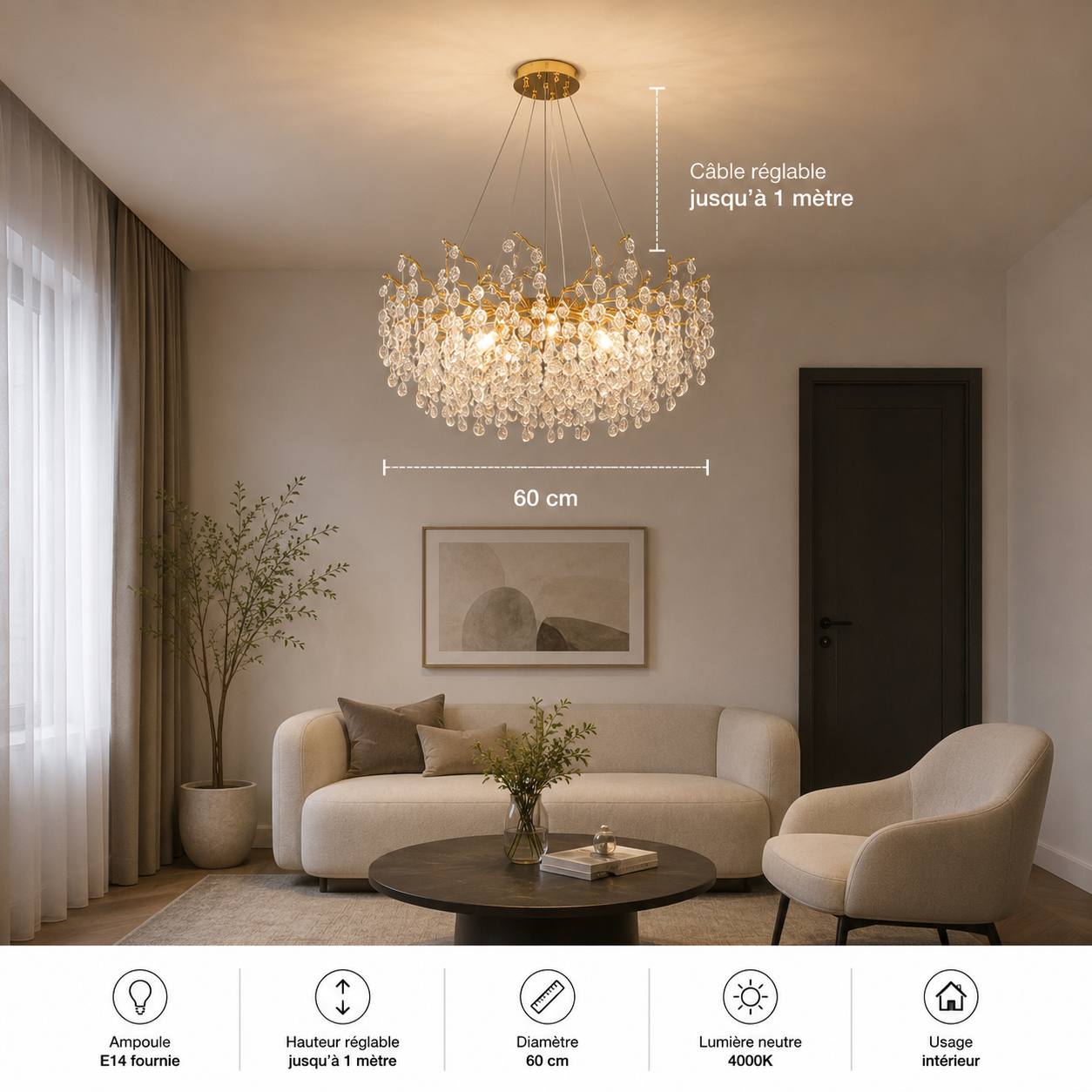Lustre traditionnel Feuille en verre cristallin