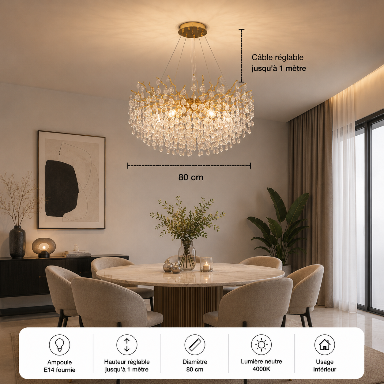 Lustre traditionnel Feuille en verre cristallin
