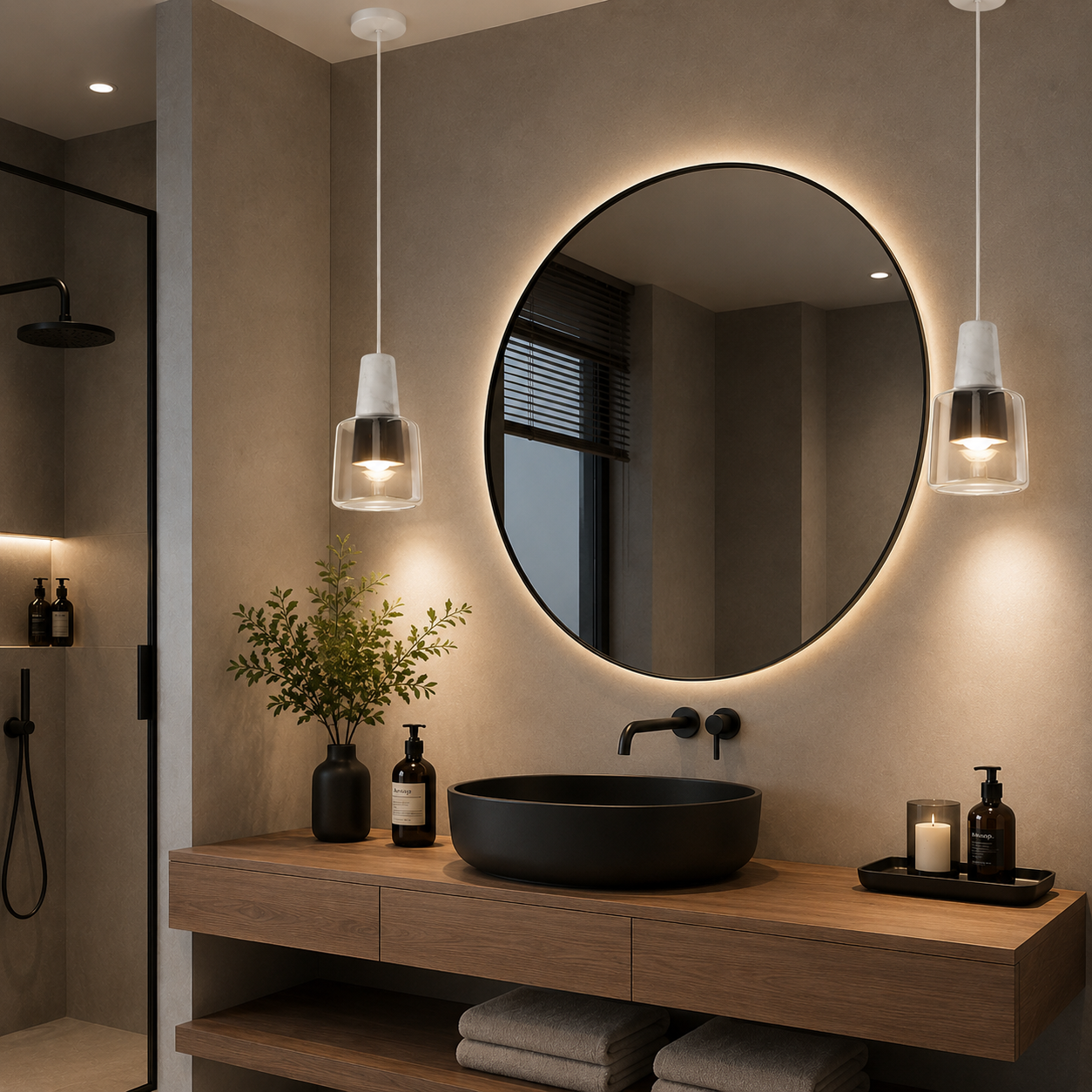 Suspension Glass en marbre naturel et verre champagne