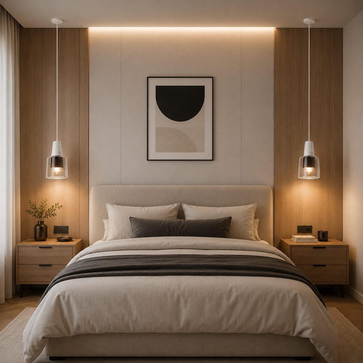 Suspension Glass en marbre naturel et verre champagne