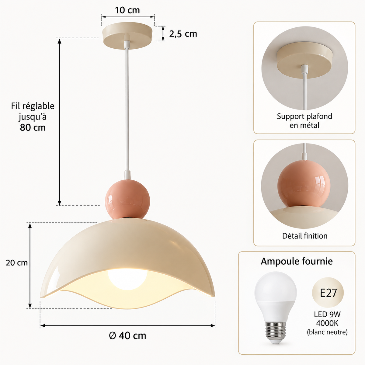 Suspension blanche au design minimaliste