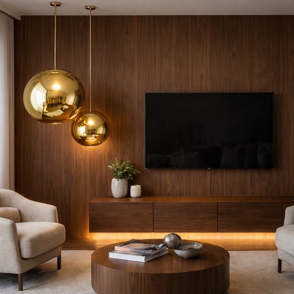 Suspension Dorée à effet miroir