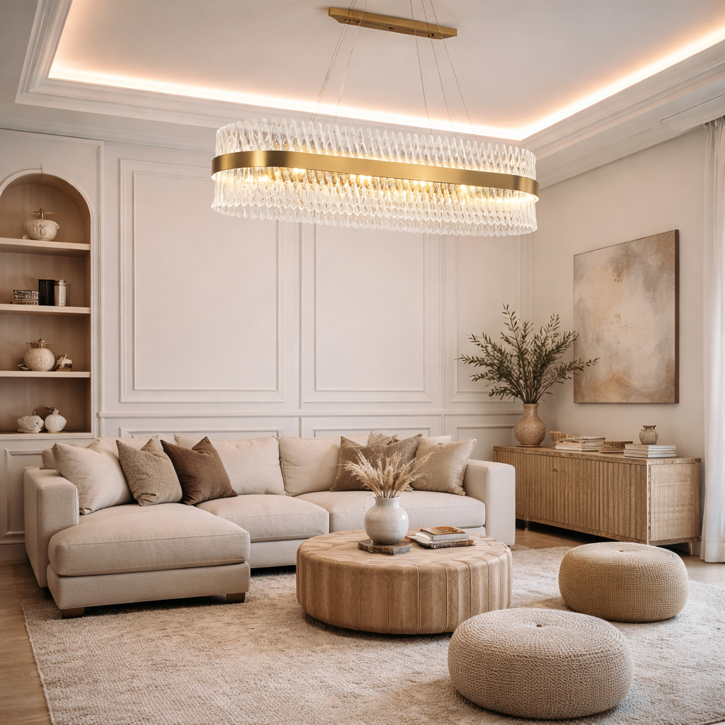 Lustre Ovale en verre cristallin au design moderne contemporain