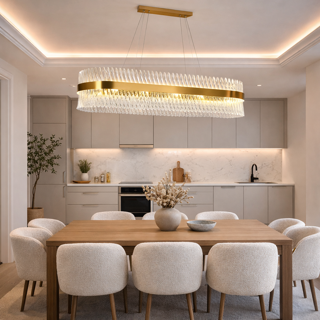 Lustre Ovale en verre cristallin au design moderne contemporain