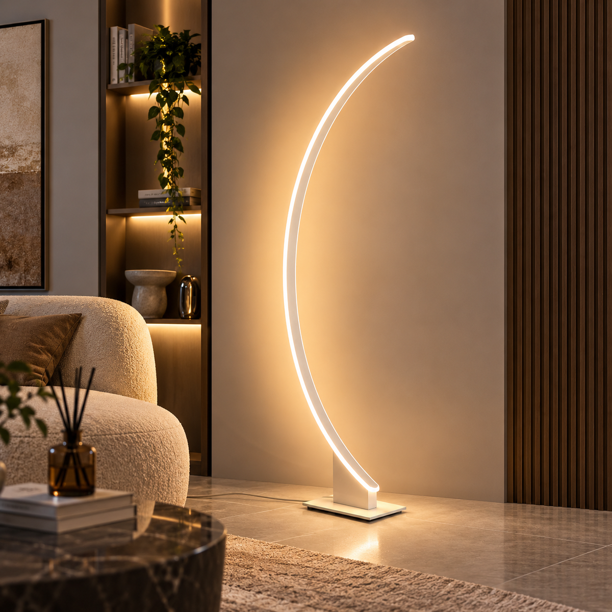 Lampadaire Curve minimaliste en blanc à Led
