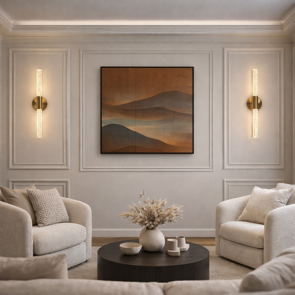 Applique murale en verre craquelé et motif en laiton