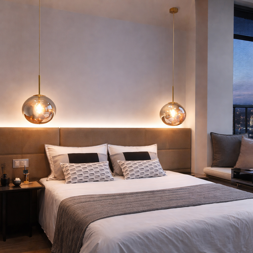 Suspension Dorée à effet miroir