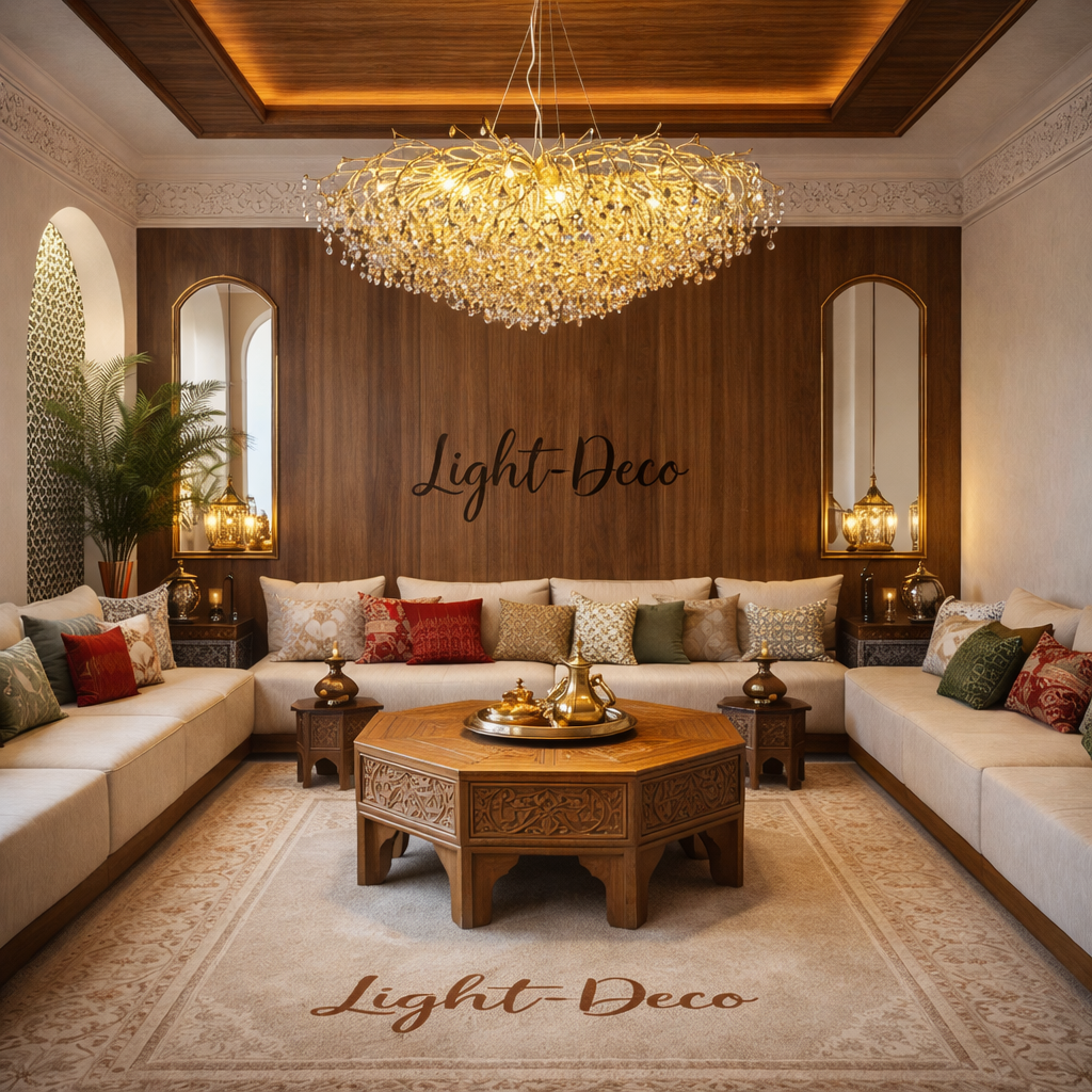 Lustre traditionnel Champagne en verre cristallin pour salon marocain