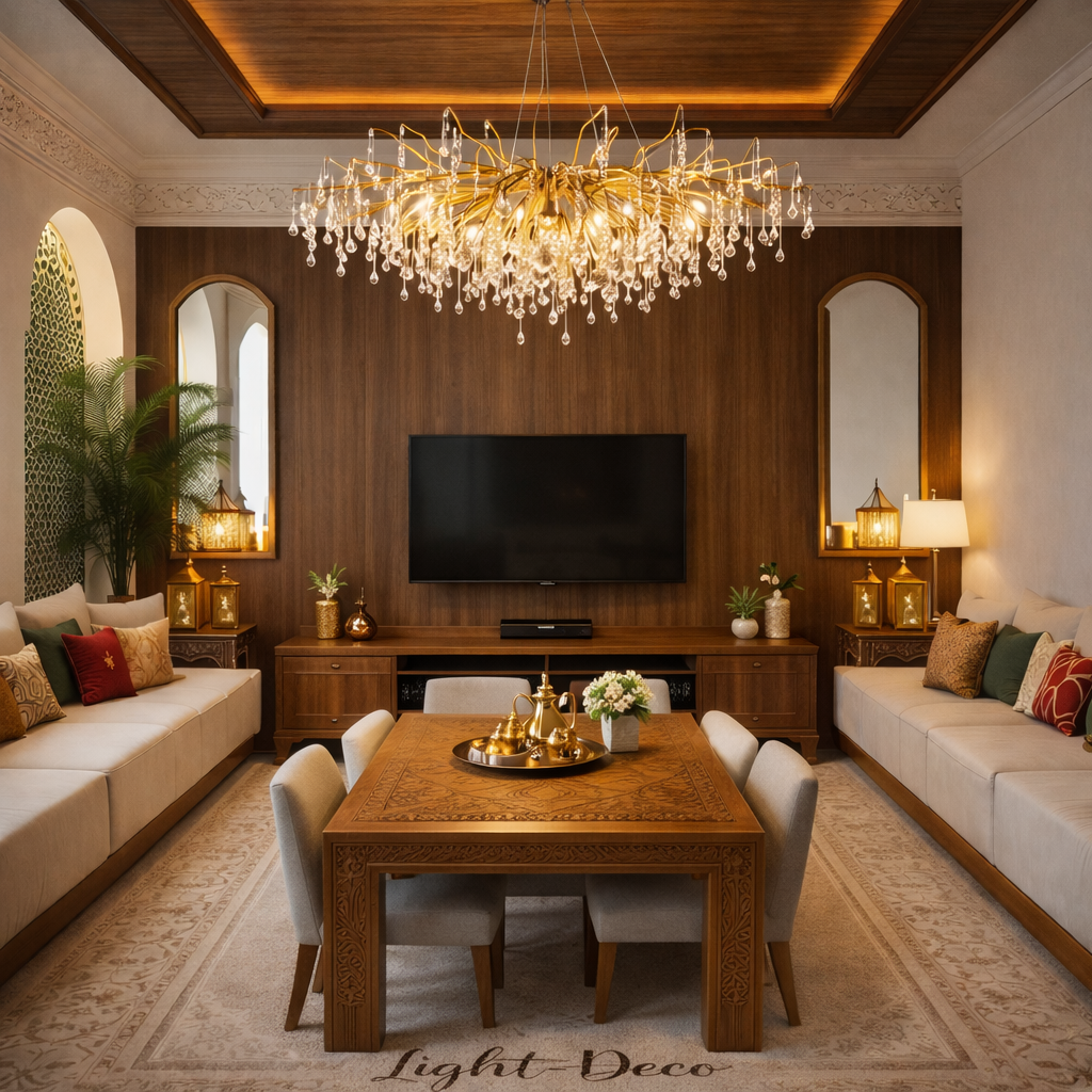 Lustre traditionnel goutte d'eau en verre cristallin pour salon marocain