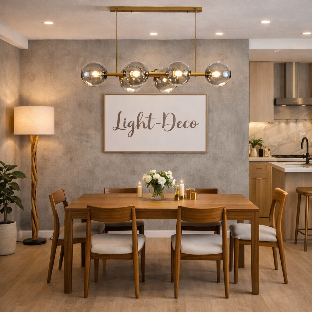 Lustre 8 boules en verre fumé moderne pour salle à manger