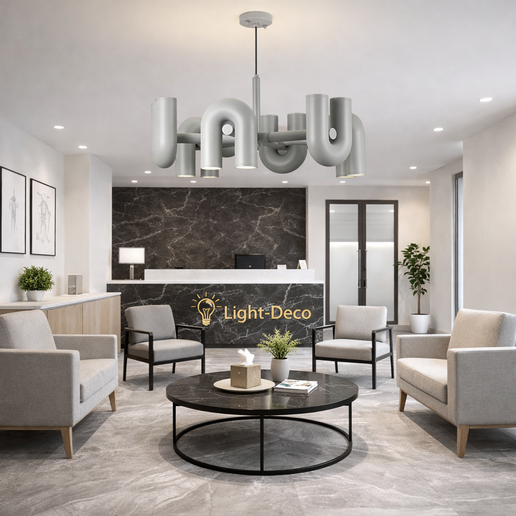 Lustre Cirkus 8 branches au design moderne architectural tubulaire
