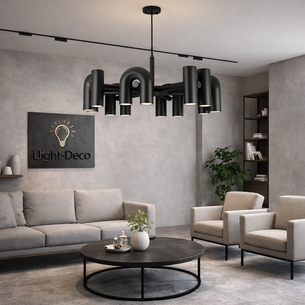 Lustre Cirkus 8 branches au design moderne architectural tubulaire