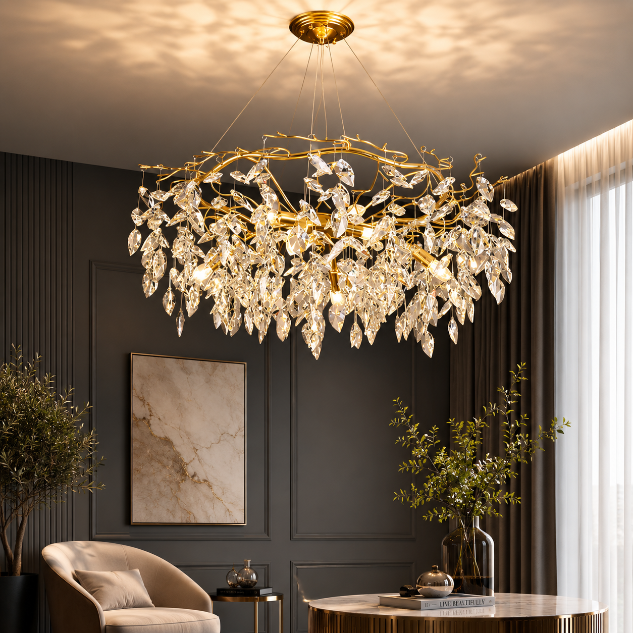 Lustre Opale en verre cristallin