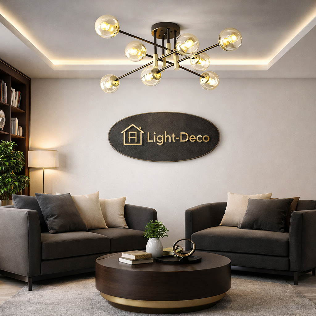 Plafonnier Vista à 8 boules fumées pour chambre