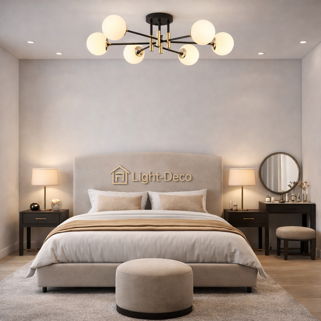 Plafonnier Vista à 6 boules blanches pour chambre