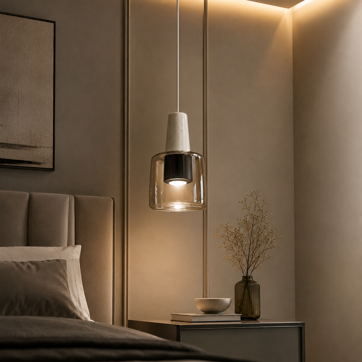 Suspension Glass en marbre naturel et verre champagne