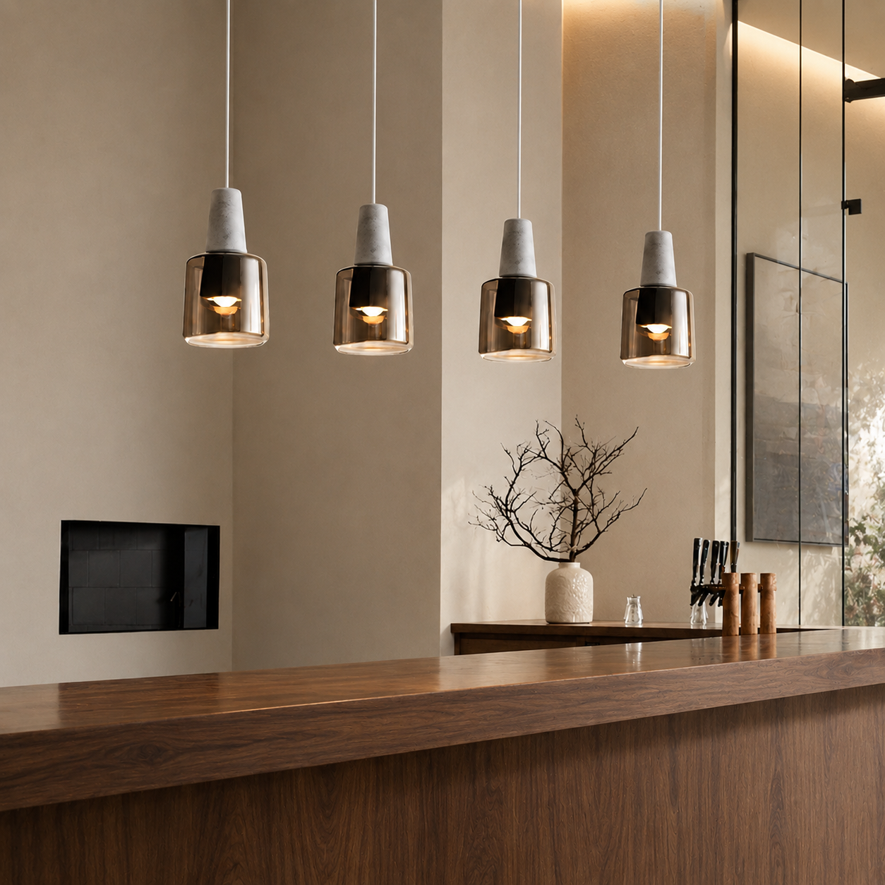 Suspension Glass en marbre naturel et verre champagne
