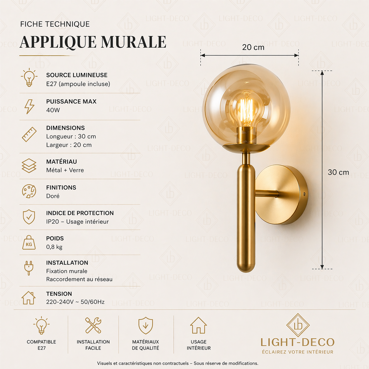 Applique murale Danti en verre champagne