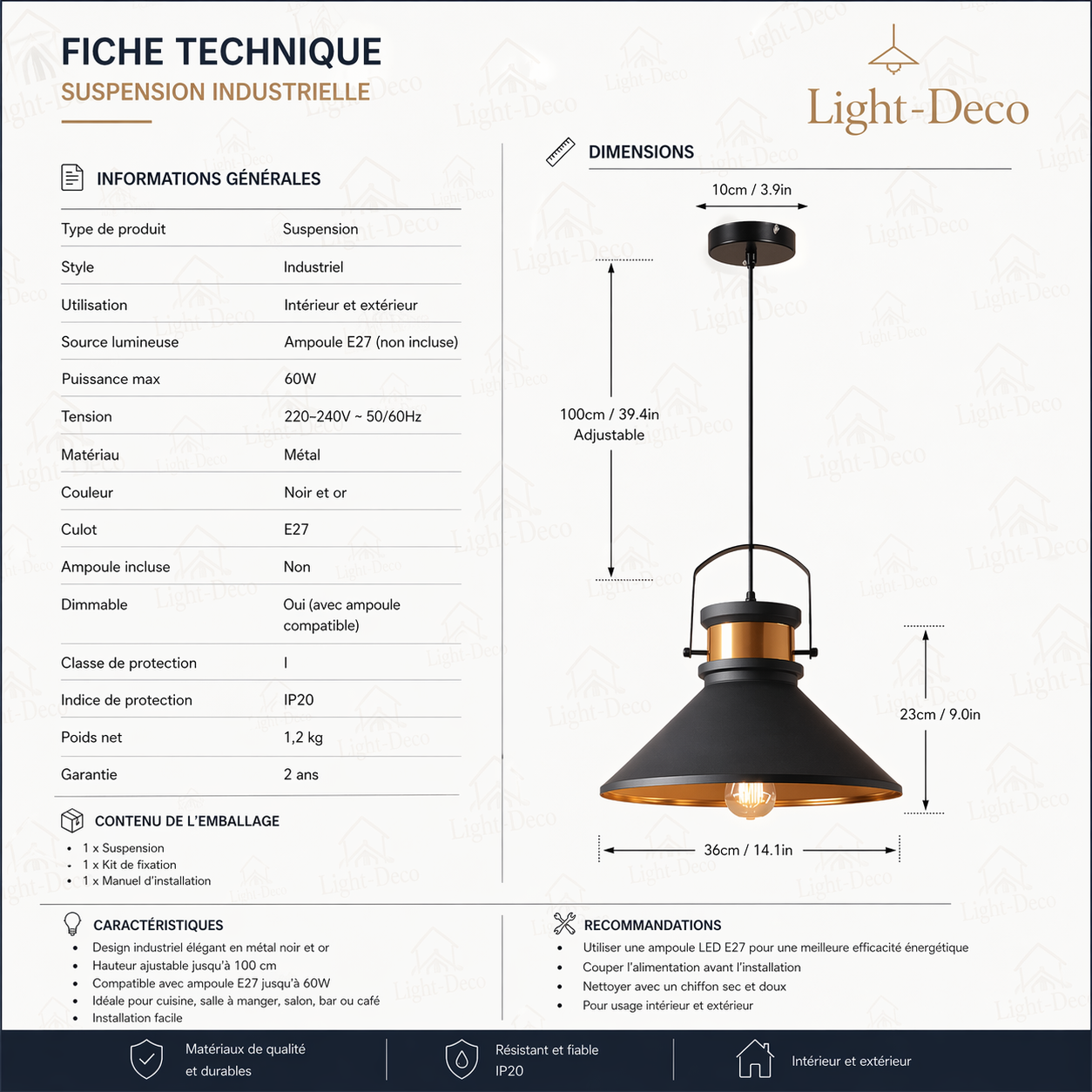 Suspension de cuisine au style industriel