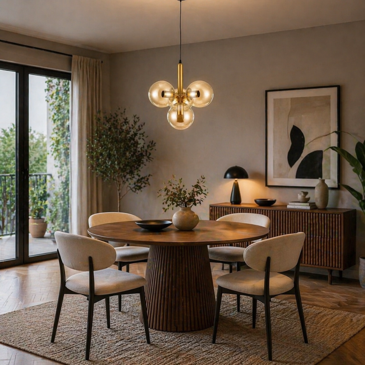 Suspension en laiton à 4 boules champagnes