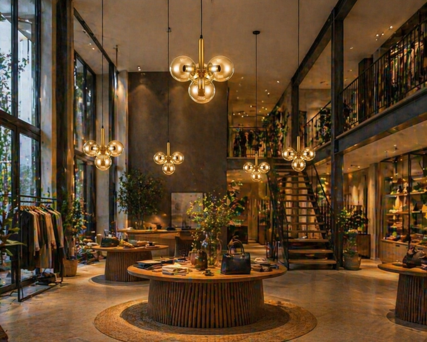 Suspension en laiton à 4 boules champagnes