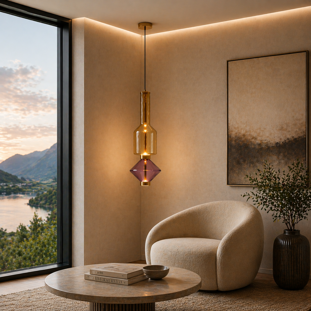 Suspension Light Purple en verre soufflé décorative au design moderne