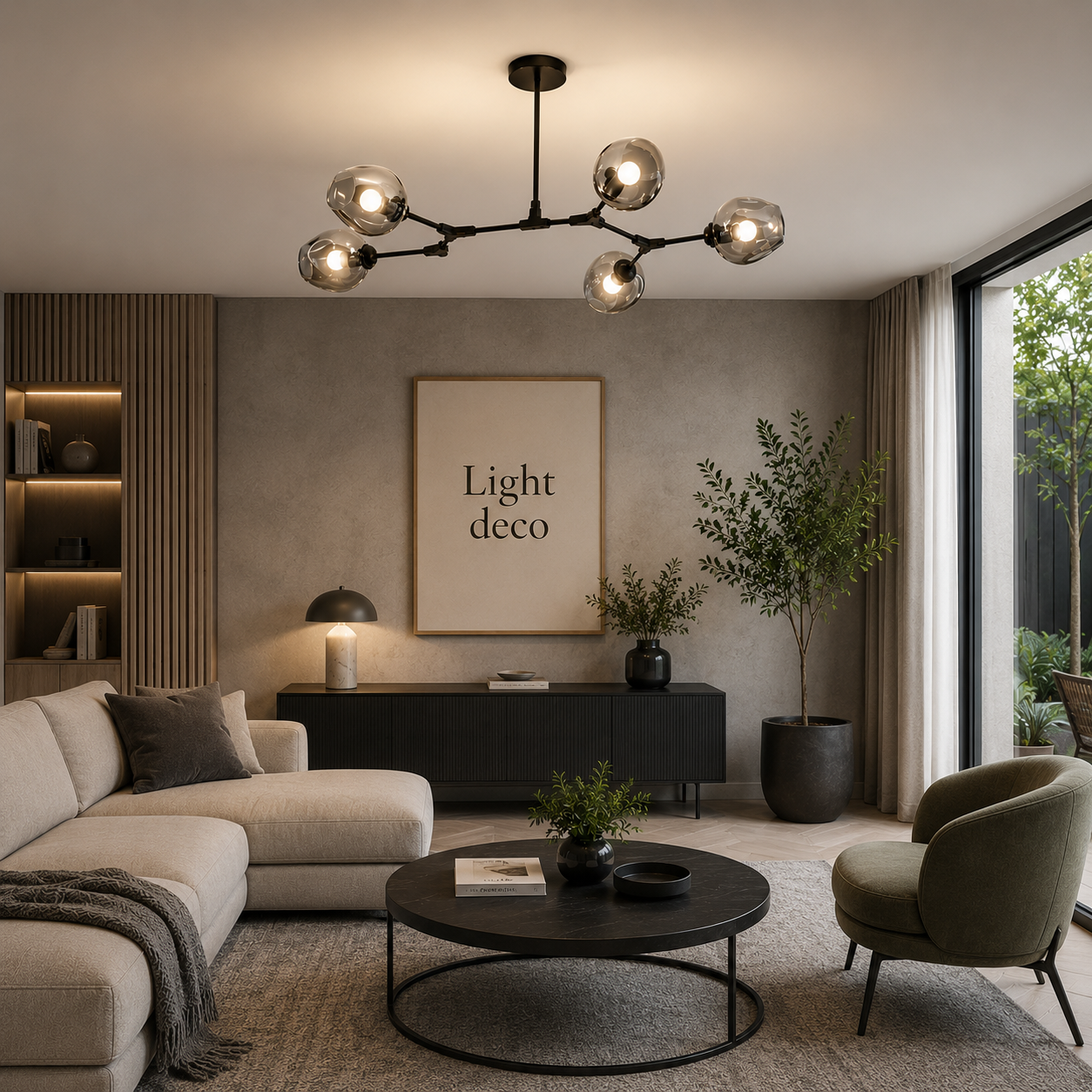 Lustre Sky ajustable en noir à 5 globes verre fumé