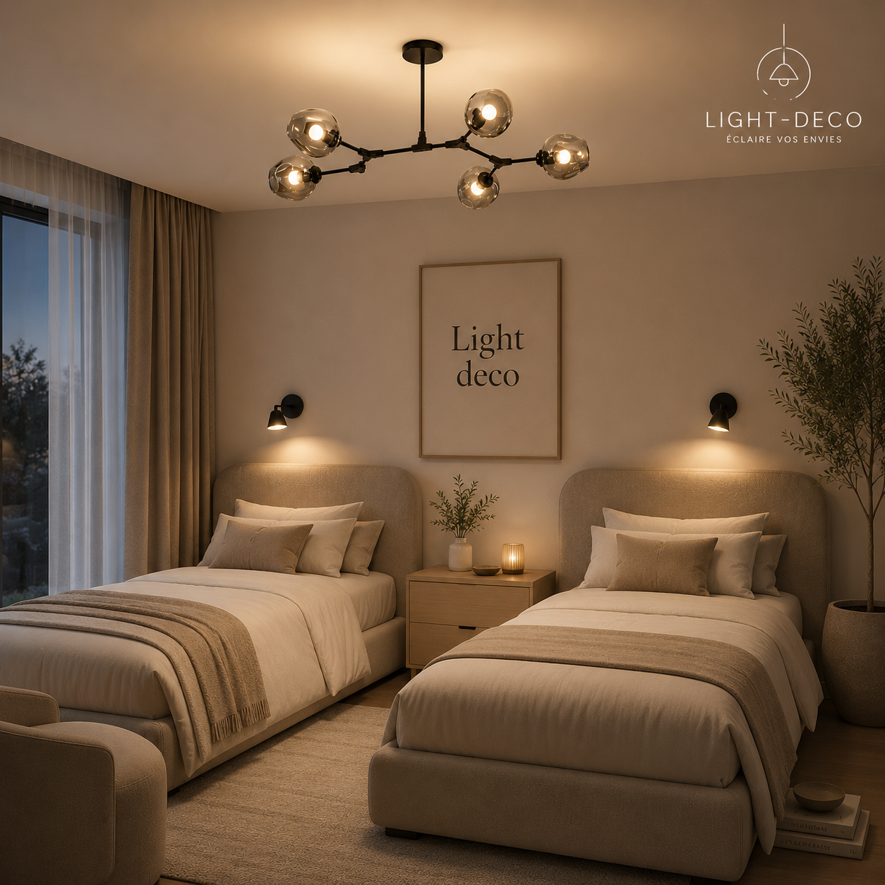 Lustre Sky ajustable en noir à 5 globes verre fumé