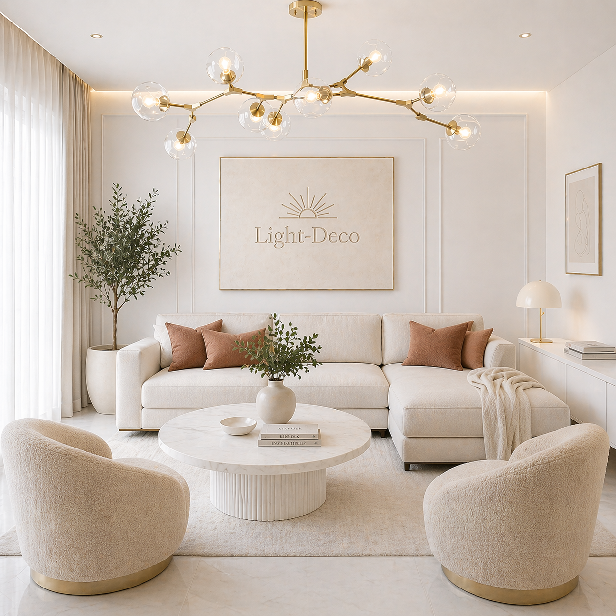 Lustre Sky ajustable en doré à 8 globes en verre