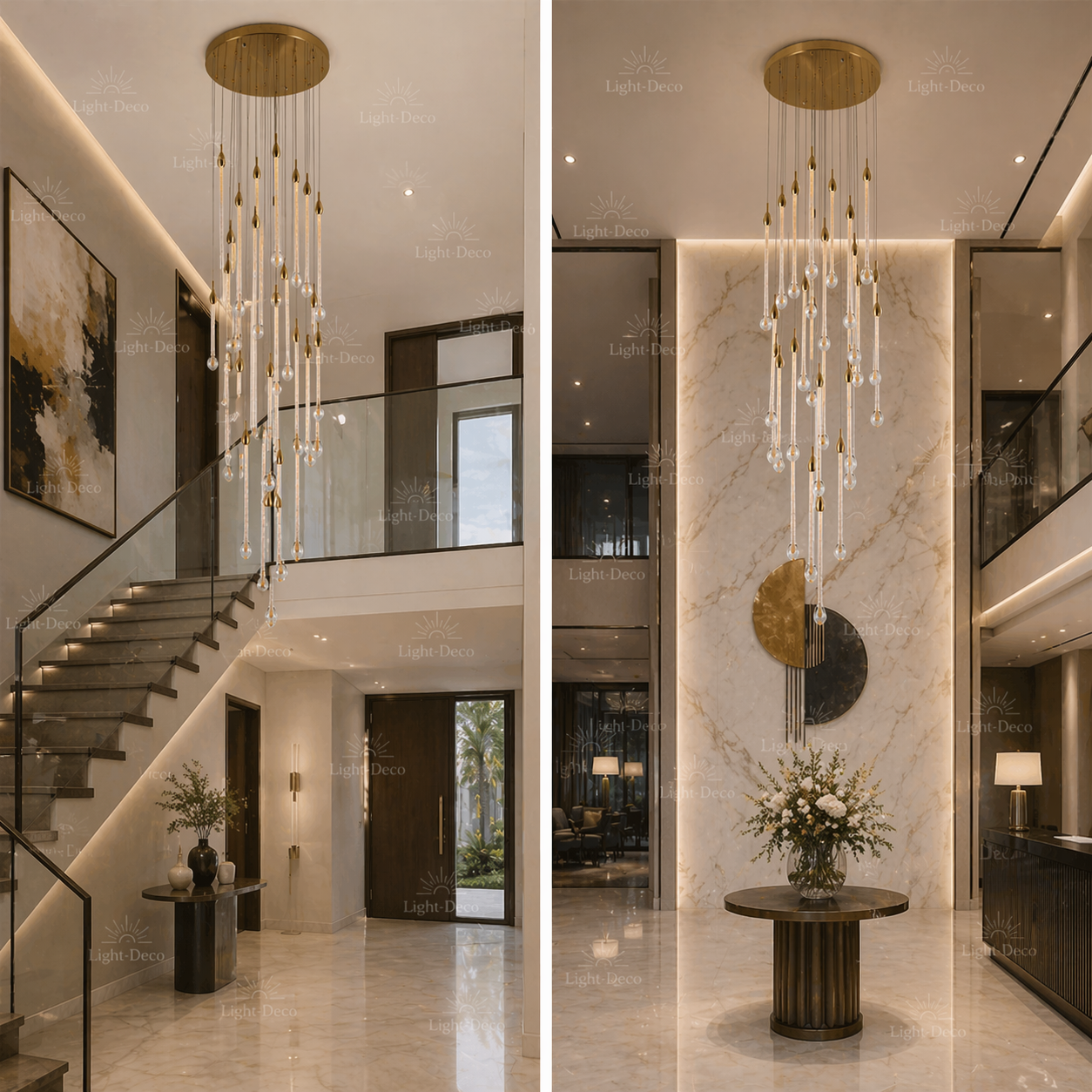 Lustre 19 suspensions goutte d'eau double hauteur en verre cristallin