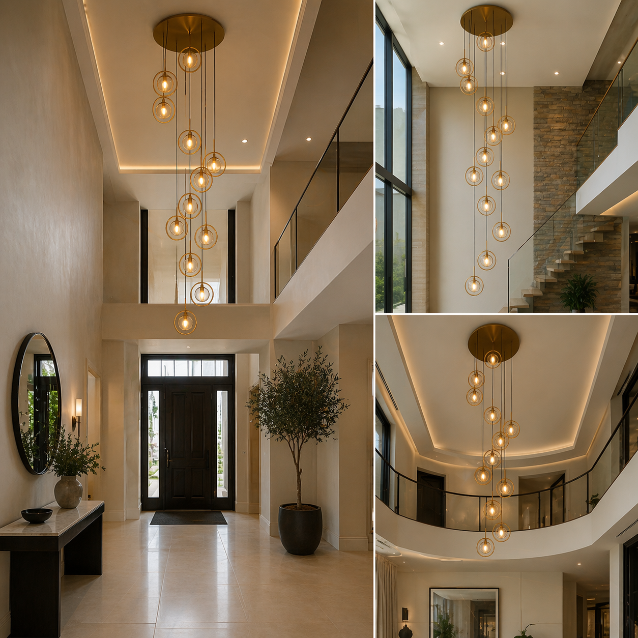 Grand Lustre 13 Boules Céleste double hauteur