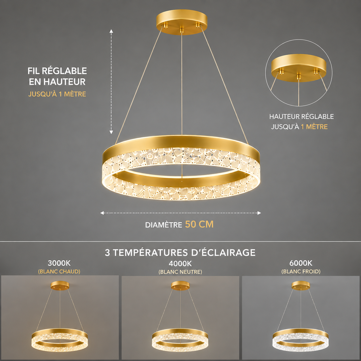 Suspension anneau dorée au design chic