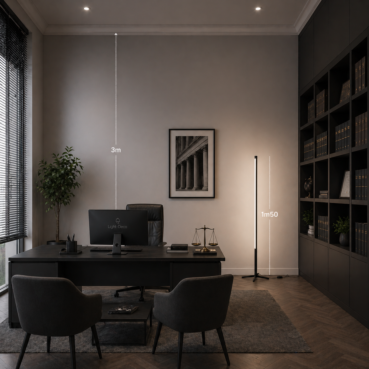Lampadaire linéaire minimaliste en noir à led