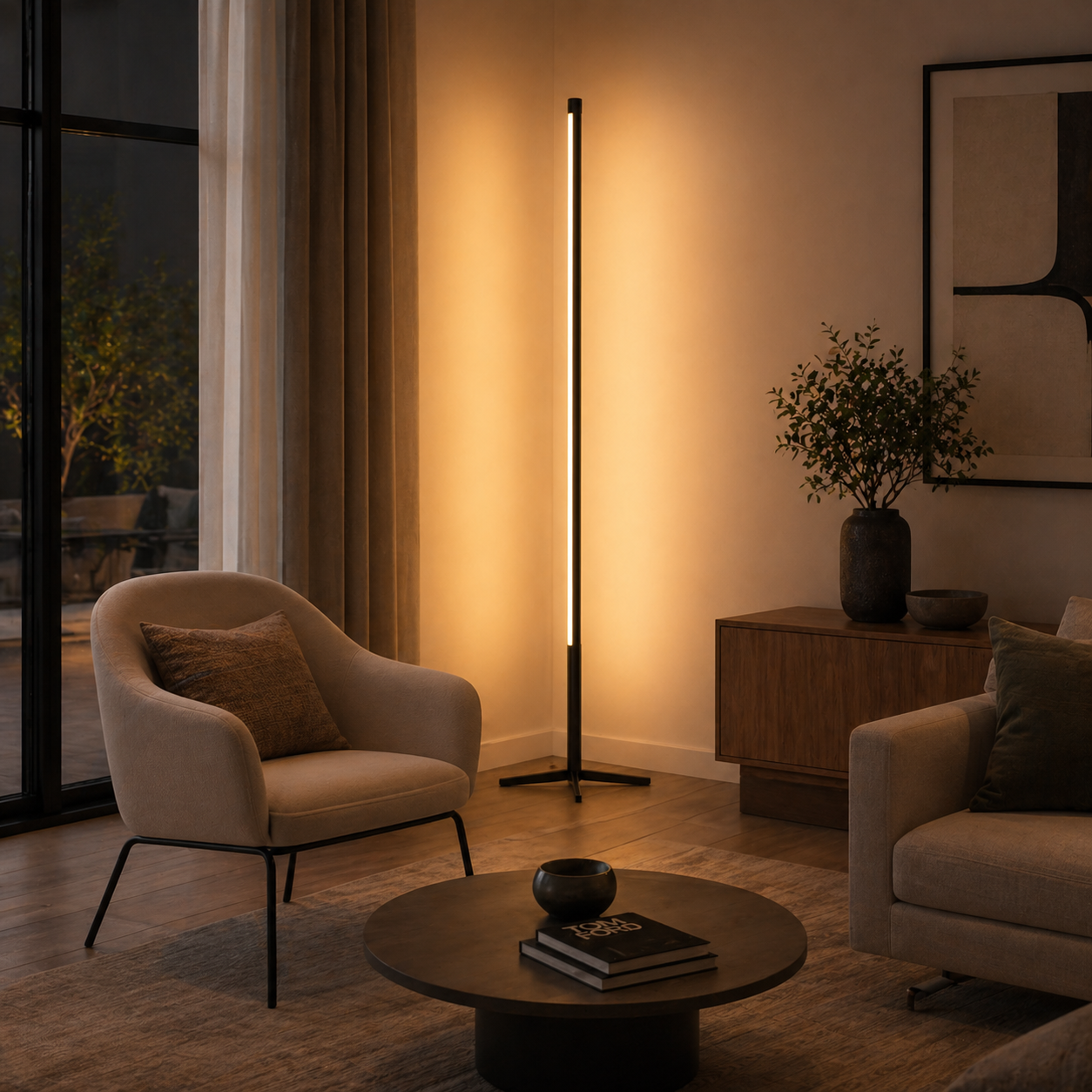 Lampadaire linéaire minimaliste en noir à led