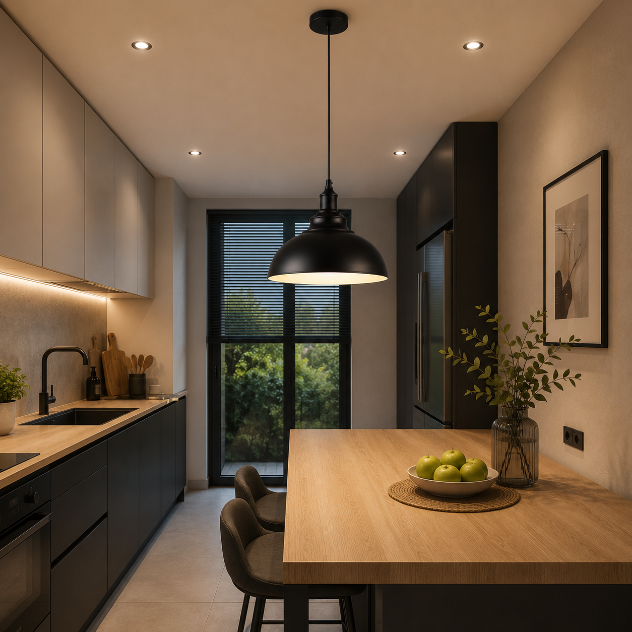 Suspension de cuisine noire simple