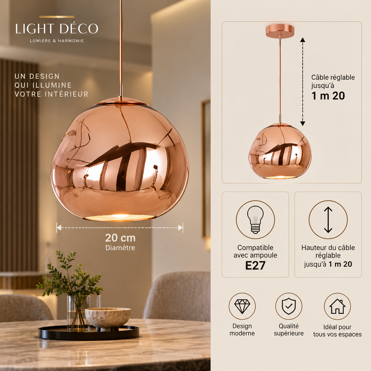 Suspension Rose gold à effet miroir