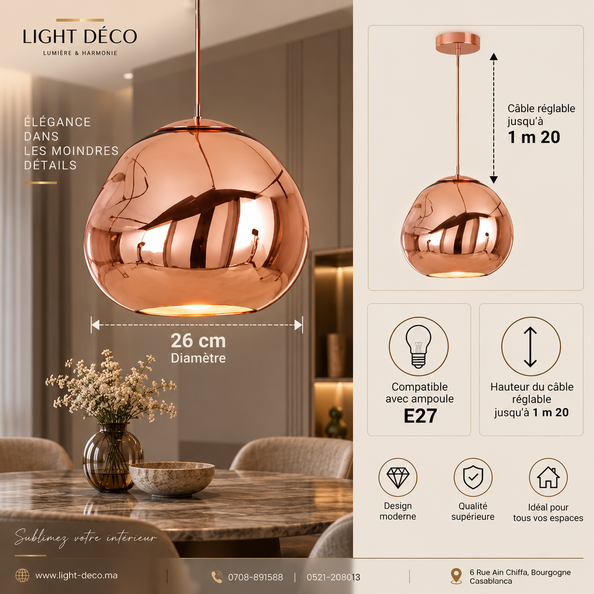 Suspension Rose gold à effet miroir