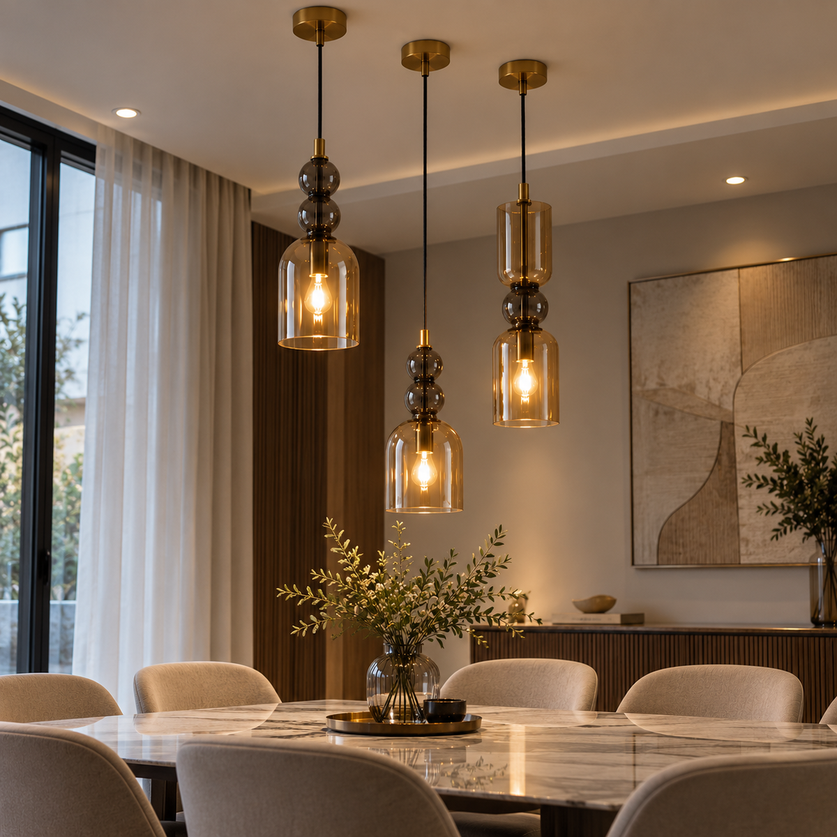 Pack de 3 suspensions design en verre champagne