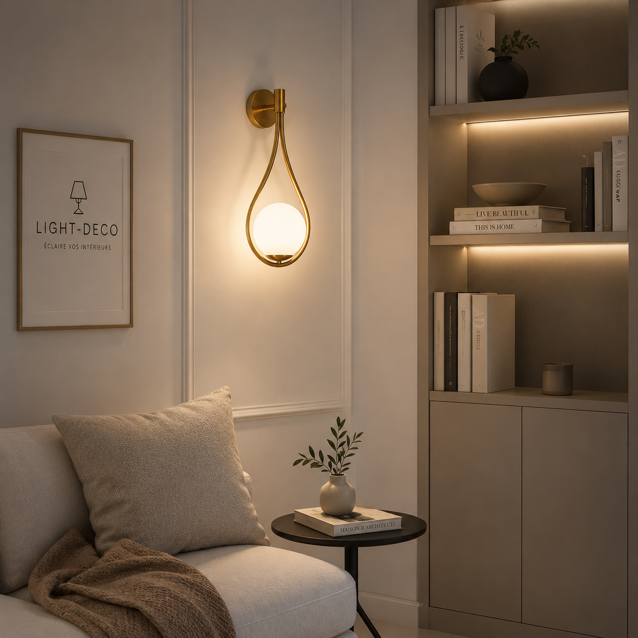 Applique Murale pendue avec boule blanche en verre