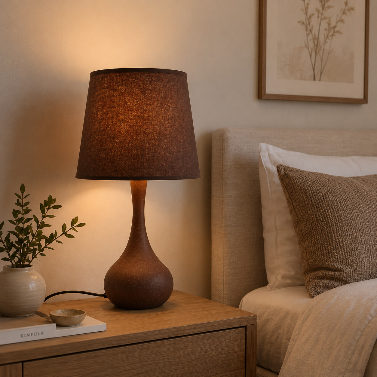 Abat-jour de chevet simple marron minimaliste