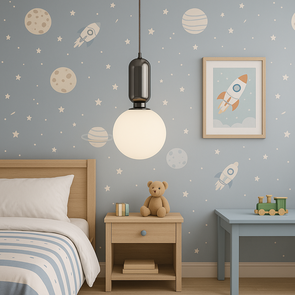 Suspension Calcite Dark Silver à boule blanche